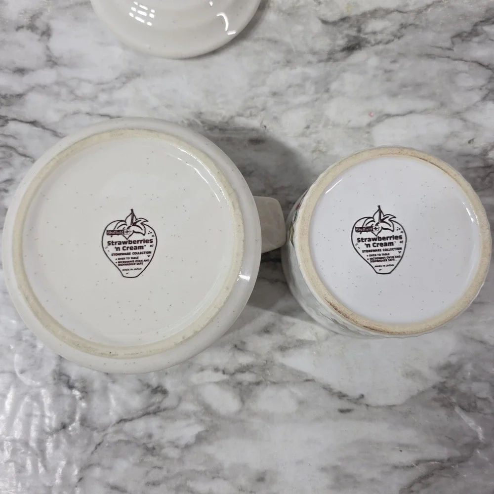 Sheffield strawberries n cream stoneware small vintage crock w/ lid & bowl read